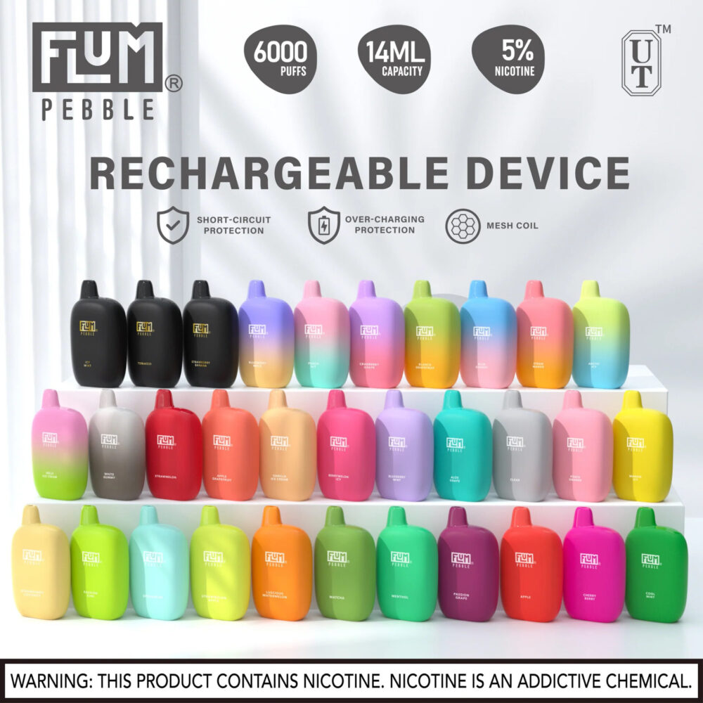 The FLUM Pebble packs in 14ml of vape juice at 5% nicotine, paired with a mesh coil for ultimate flavor and vapor delivery. Powering the Pebble is a 600mAh