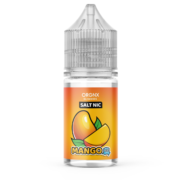 Enjoy ICED Mango SALTS by ORGNX E-Liquid, a tropical nicotine salt blend featuring luscious mango nectar augmented with a splash of uplifting menthol.